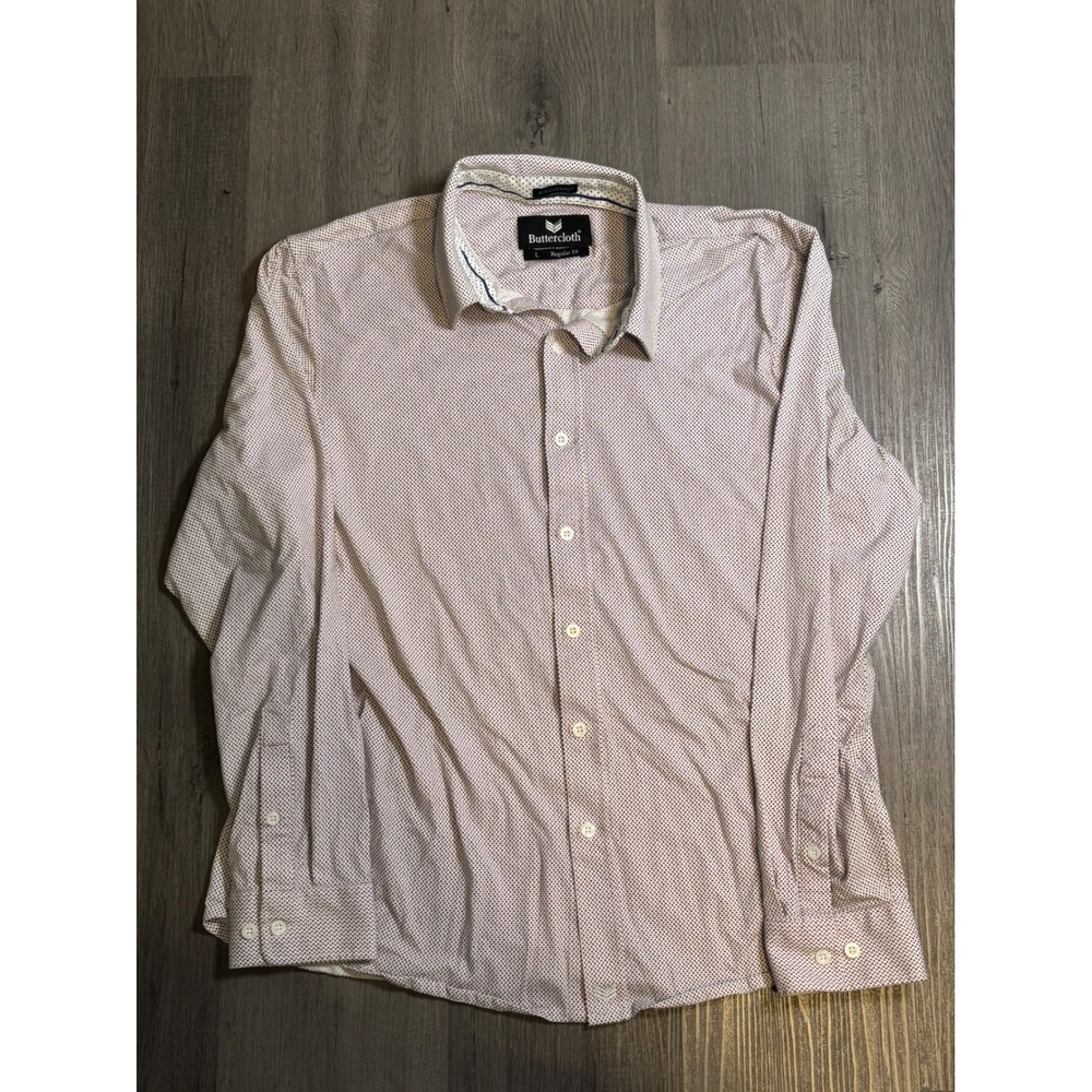 Buttercloth Button Down Shirt Mens L White Geometric Icy Cotton Regular Fit